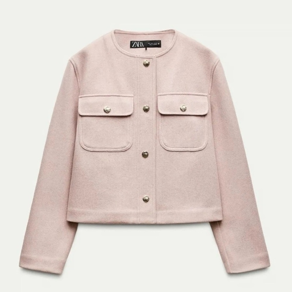 Zara Blush Pink Gold Button-Up Jacket